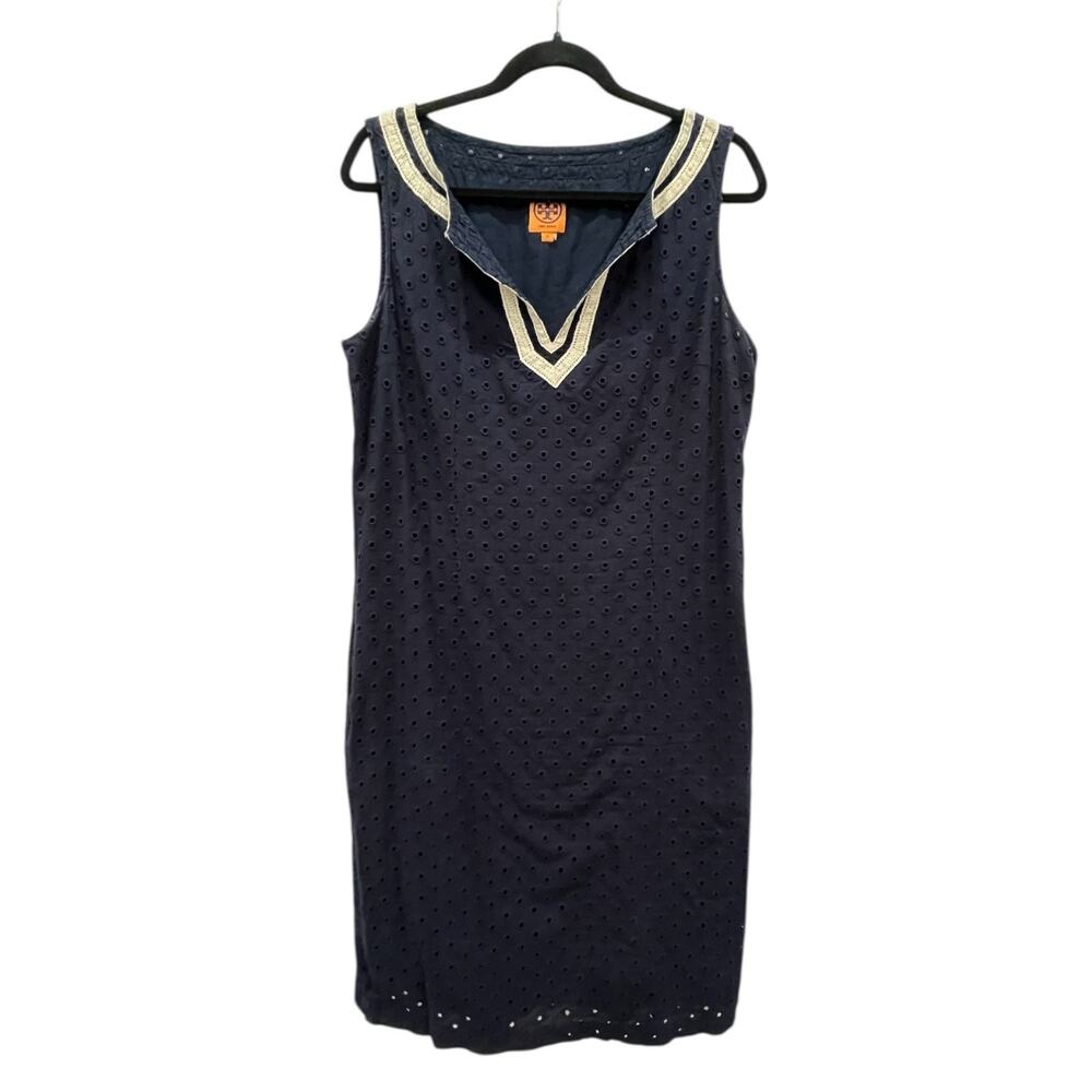 Tory Burch Navy Eyelet Shift Dress Size 12